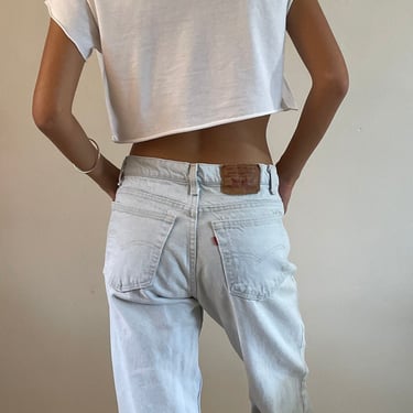 31 Levis 550 faded jeans / vintage light stone wash faded high waisted baggy boyfriend zipper fly bleached Levis 550 tapered jeans USA | 31 