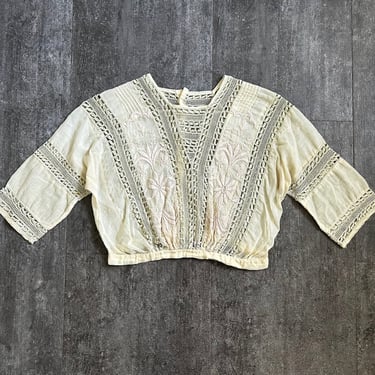 Antique Edwardian blouse . vintage lace embroidered top . size s to s/m 