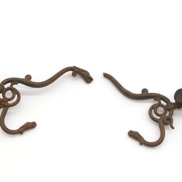 Pair of Antique Wrought Iron Serpentine Hall Tree Wall Hooks