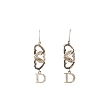 Dior Silver Heart Logo Earrings
