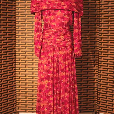 Nora Elias floral printed silk chiffon maxi dress 