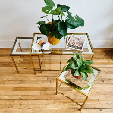 Set of 3 Brass + Glass Nesting Tables