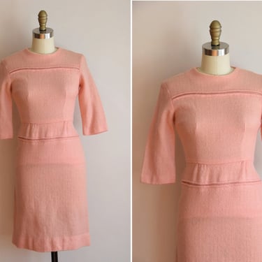 50s Kiss Powder dress/ vintage 1950s wool wiggle dress / bombshell pink fitted dress 