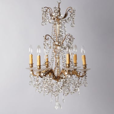 Early 20th Century 6 Arm 3 Tier French Crystal Chandelier with Bellflower Finial