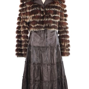 Brown Striped Fur and Leather Coat