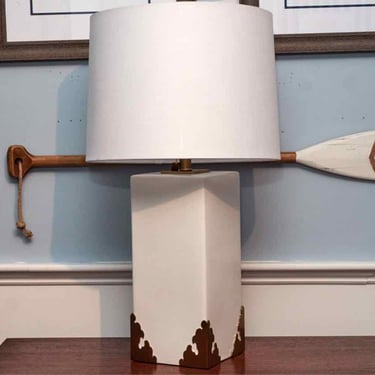 Caspian Ceramic Off White Table Lamp With Brass Accents &amp; Shade