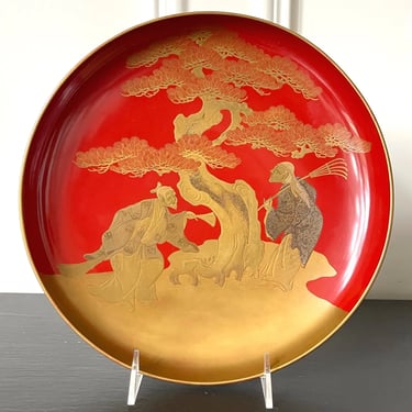 Japanese Lacquer Maki-e Plate of Takasago Pine Story
