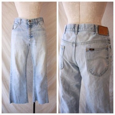 70s 80s Light Wash Lee Riders Cutoff Flare Jeans 32 Waist 