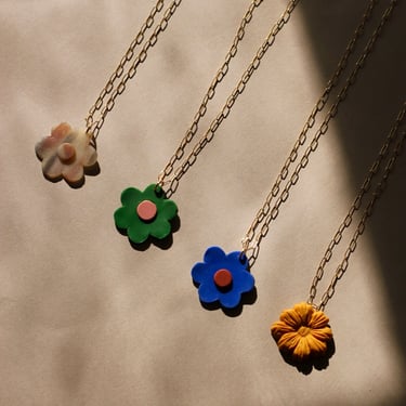 Floral Charm Necklaces / Gold Fill Paperclip Chain Choker / Cute Y2K inspired Jewelry / Handmade Polymerclay Pendant 