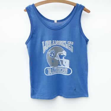 Vintage 80s Los Angeles Raiders Tank Top - Blue with Gray & White Screen Print - Screen Stars Brand - Some Stains 