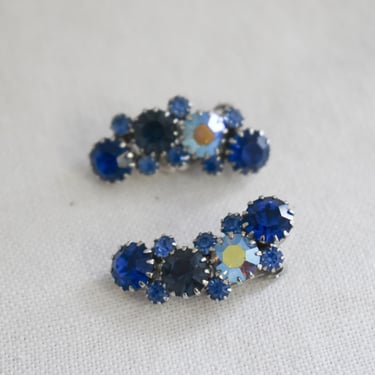 1950s/60s Karu Arke Blue Rhinestone Clip Earrings 