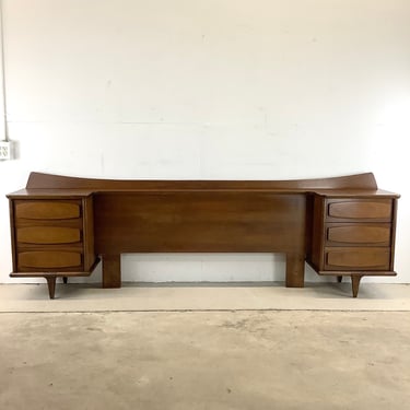 MCM Full Size Walnut Headboard With Pair of Nightstands 