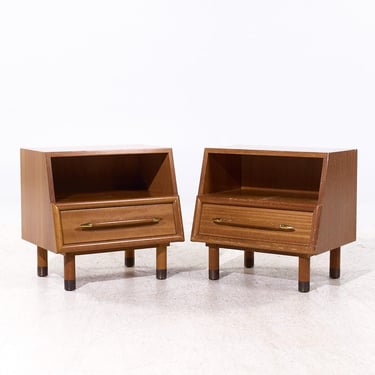 John Keal for Brown Saltman Mid Century Bleached Mahogany Nightstands - Pair - mcm 