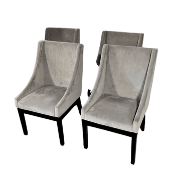 Set of 4 Sloped Arm Grey Velvet Upholstered Dining Chairs HOP104-122