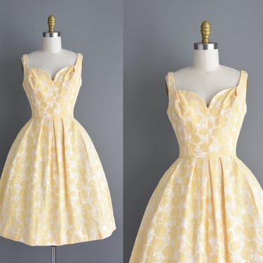 1950s vintage dress | Gorgeous Buttery Brocade Floral Full Skirt Bridesmaid Wedding Dress | Small Medium | 50s dress 