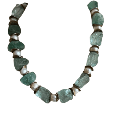 Chunky Aquamarine and Pearl Toggle Necklace