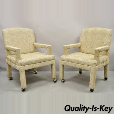 Pair Vintage Bassett Furniture Fully Upholstered Parson Style Club Lounge Chairs