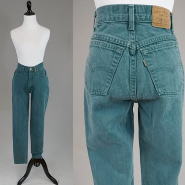 80s Green Levi's Jeans - 26 waist - Cotton Denim Pants - Levi's 900 Series - Tan Brown Tab - Vintage 1980s - 30.5" inseam 