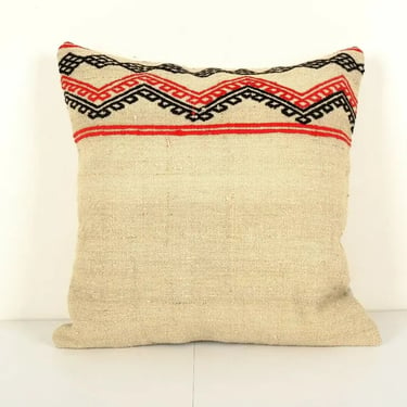 Square Traditional Hemp Turkish Embroidery Kilim Pillow Cover | 24" x 24"