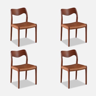 Arne Hovmand-Olsen Model-71 Teak & Leather Dining Chairs