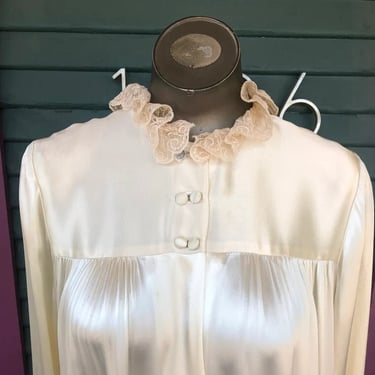 RESERVED/lay away for Vintage 1930s/40s Old Hollywood Glam Satin Ivory Dressing Gown/duster w/Lace Trim RARE 