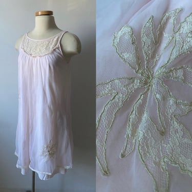 60s Light Pink Lacey Lingerie Baby Doll Dress 