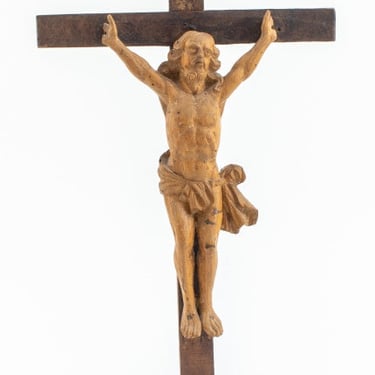 Spanish Colonial Christ Crucified Wood Sculpture