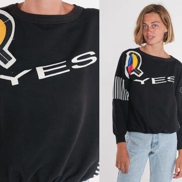 Yes Band Sweatshirt 1984 World Tour Shirt 80s Prog Rock Concert Tee Music Merch Pop Progressive Black Crewneck Sweater Vintage 1980s Medium 