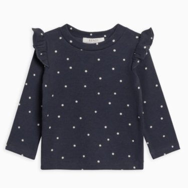 Gaby Ribbed Ruffle Long Sleeve Top - Mini Polka