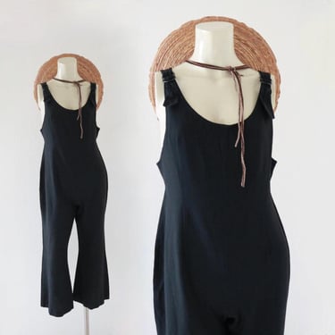 70's cropped buckle shoulder jumpsuit - xs - vintage boho hippie flare flared sleeveless spring summer pant pants jumpsuit 