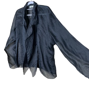 Vintage Calvin Klein Black Sheer Silk Organza Blouse Jacket, Size 46 