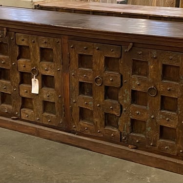Gorgeous Large Espresso Brown Teak Console with Vintage Indian Doors by Terra Nova Furniture Los Angeles 