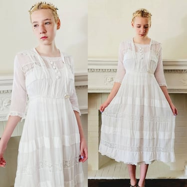 Edwardian White Cotton Tea Dress Sailor Collar Mildred 