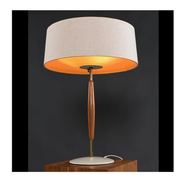 Gerald Thurston for Lightolier Wood and Brass Tapered Table Lamp 
