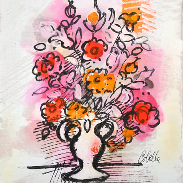 Charles Cobelle, Vase with Flowers (Red and Pink), Acrylic 