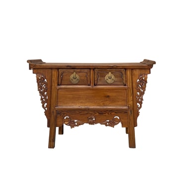 Chinese Vintage Flower Carving Motif Altar Table Console Cabinet cs7449E 