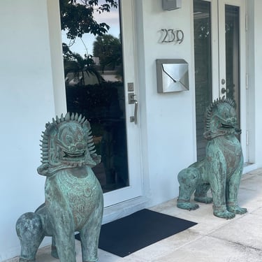Vintage Bronze Temple Foo Dog Statues 