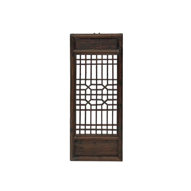 Chinese Vintage Restored Wood Geometric Pattern Brown Wall Hanging Art ws3741E 