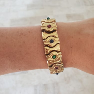 Byzantine Multi-Stone Gold Cuff Bracelet