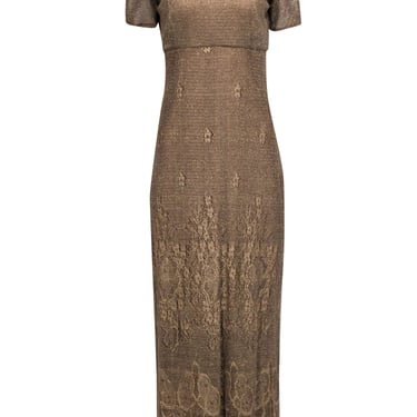 JS Collections - Metallic Gold Floral Knitted Empire Waist Dress Sz 12