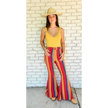 Serape Bell Bottom Pants // vintage cotton boho hippie hippy bottoms rainbow dress red // XS X-Small 