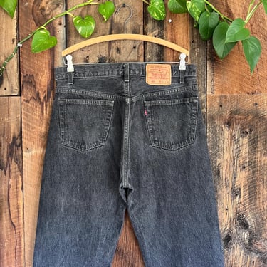 Vintage 80s 90s Levi’s 501 Black Jeans lightly distressed rare long inseam size 34 waist 