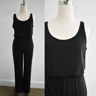 1990s Black Slinky Knit Jumpsuit 