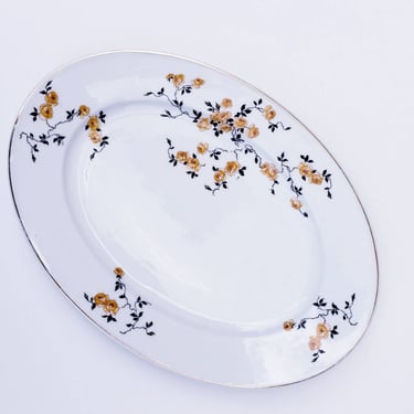CZECHOSLOVAKIAN Porcelain Oval serving platter yellow floral design 