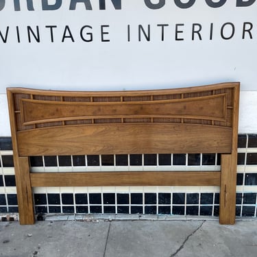 Vintage Walnut Burlwood &amp; Cane Queen/Full Headboard