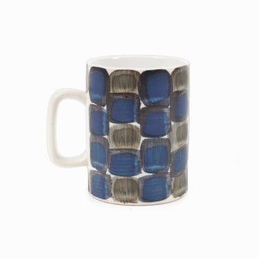 Vintage Ceramic Mug Indigo Checkered Tea Cup 