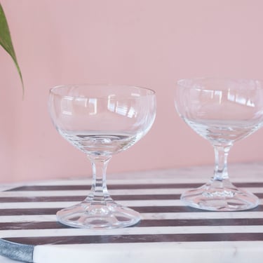 Crystal Champagne Coupes with Faceted Stem, Vintage Champagne Saucers, Hollywood Regency Glassware, Vintage Barware, Mix and Match Barware 