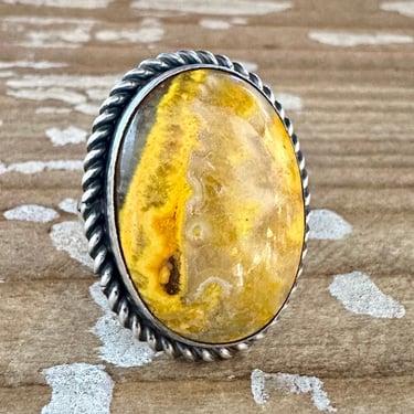 SCOTT SKEETS Navajo Bumblebee Jasper and Sterling Silver Ring | Large Oval Statement Jewelry | Southwestern Native American | Size 6 