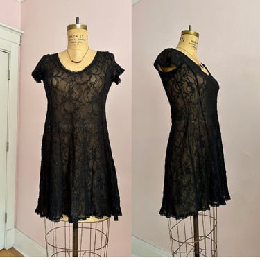 90's/00's Black Lace Betsey Johnson Babydoll Dress 