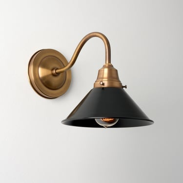 Metal Cone Shade - Gooseneck Wall Sconce - Farmhouse Lighting - Task Lighting - Brass Wall Lamp - Kitchen Fixture 